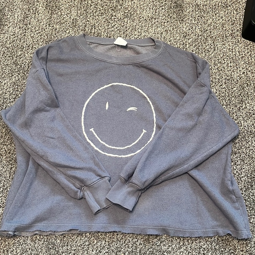 Blueish Gray smiley face crew neck
